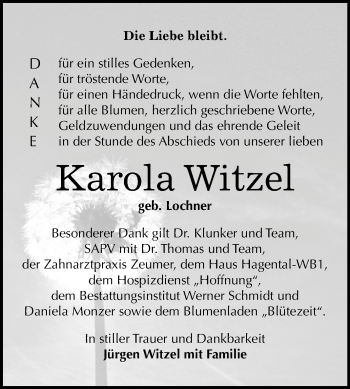 Traueranzeige von Karola Witzel von Mitteldeutsche Zeitung