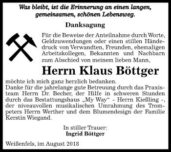 Traueranzeige von Klaus Böttger von Mitteldeutsche Zeitung Weißenfels