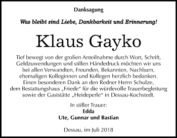 Traueranzeige von Klaus Gayko von Mitteldeutsche Zeitung