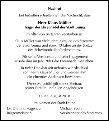 Traueranzeige von Klaus Müller von Mitteldeutsche Zeitung Merseburg/Querfurt
