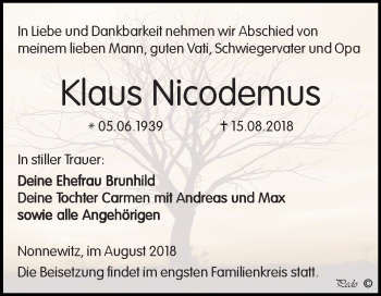 Traueranzeige von Klaus Nicodemus von Mitteldeutsche Zeitung Zeitz