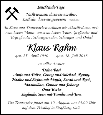 Traueranzeige von Klaus Rahm von Mitteldeutsche Zeitung Quedlinburg