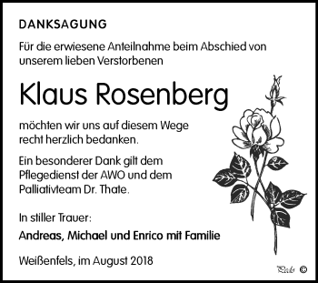 Traueranzeige von Klaus Rosenberg von Mitteldeutsche Zeitung Weißenfels
