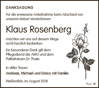Traueranzeige von Klaus Rosenberg von WVG - Wochenspiegel NMB / WSF / ZTZ