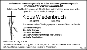 Traueranzeige von Klaus Wiedenbruch von Mitteldeutsche Zeitung Zeitz