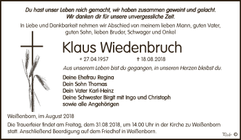 Traueranzeige von Klaus Wiedenbruch von Super Sonntag Zeitz