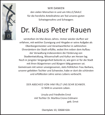 Traueranzeige von Klaus Peter Rauen von Mitteldeutsche Zeitung Halle/Saalkreis