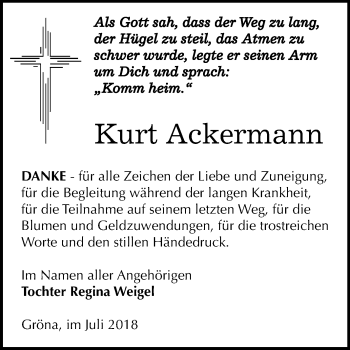 Traueranzeige von Kurt Ackermann von Mitteldeutsche Zeitung Bernburg