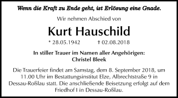 Traueranzeige von Kurt Hauschild von Mitteldeutsche Zeitung