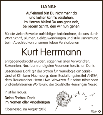 Traueranzeige von Kurt Herrmann von WVG - Wochenspiegel NMB / WSF / ZTZ