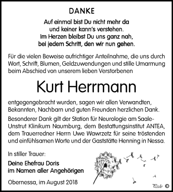 Traueranzeige von Kurt Herrmann von Mitteldeutsche Zeitung Weißenfels