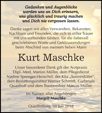 Traueranzeige von Kurt Maschke von Mitteldeutsche Zeitung