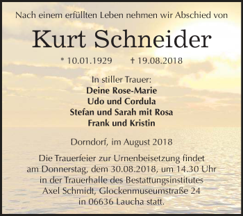 Traueranzeige von Kurt Schneider von Mitteldeutsche Zeitung