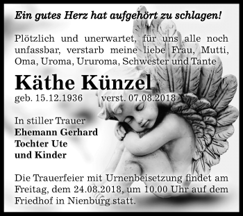 Traueranzeige von Käthe Künzel von Mitteldeutsche Zeitung Bernburg
