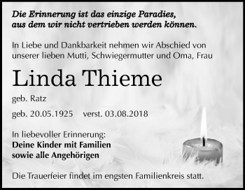 Traueranzeige von Linda Thieme von Mitteldeutsche Zeitung Weißenfels