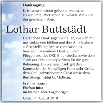 Traueranzeige von Lothar Buttstädt von Mitteldeutsche Zeitung Merseburg/Querfurt