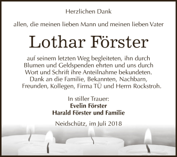 Traueranzeige von Lothar Förster von WVG - Wochenspiegel NMB / WSF / ZTZ