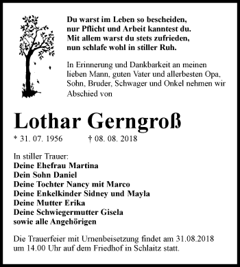 Traueranzeige von Lothar Gerngroß von Mitteldeutsche Zeitung Bitterfeld
