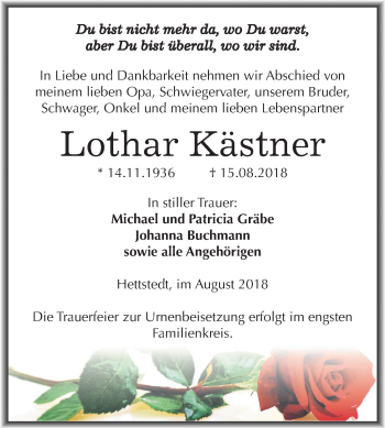 Traueranzeige von Lothar Kästner von Mitteldeutsche Zeitung