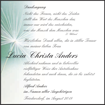 Traueranzeige von Lucia Christa Anders von WVG - Wochenspiegel Bitterfeld