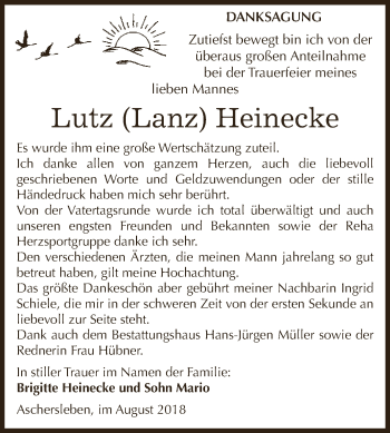 Traueranzeige von Lutz Heinecke von Super Sonntag Aschersleben