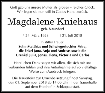 Traueranzeige von Magdalene Kniehaus von Mitteldeutsche Zeitung Merseburg/Querfurt
