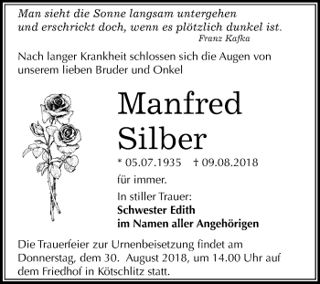 Traueranzeige von Manfred Silber von Mitteldeutsche Zeitung Merseburg/Querfurt
