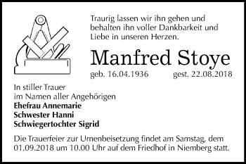 Traueranzeige von Manfred Stoye von Mitteldeutsche Zeitung Halle/Saalkreis