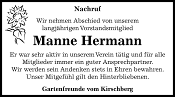 Traueranzeige von Manfred Hermann von Mitteldeutsche Zeitung Aschersleben