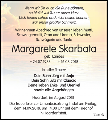 Traueranzeige von Margarete Skarbata von Mitteldeutsche Zeitung Zeitz
