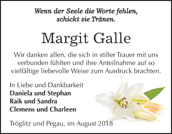 Traueranzeige von Margit Galle von Mitteldeutsche Zeitung