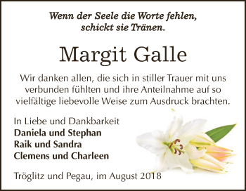 Traueranzeige von Margit Galle von Super Sonntag Zeitz
