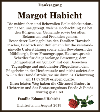 Traueranzeige von Margot Habicht von WVG - Wochenspiegel NMB / WSF / ZTZ