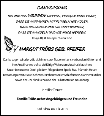 Traueranzeige von Margot Tröbs von Mitteldeutsche Zeitung