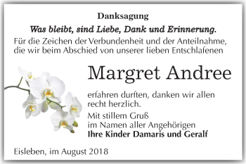 Traueranzeige von Margret Andree von Mitteldeutsche Zeitung