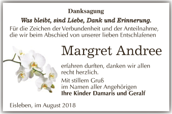 Traueranzeige von Margret Andree von Wochenspiegel Mansfelder Land