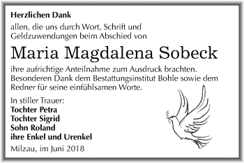 Traueranzeige von Maria Magdalena Sobeck von Mitteldeutsche Zeitung Merseburg/Querfurt