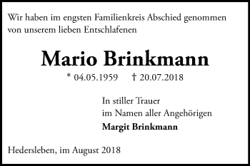 Traueranzeige von Mario Brinkmann von Mitteldeutsche Zeitung Quedlinburg