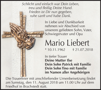 Traueranzeige von Mario Liebert von Mitteldeutsche Zeitung Halle/Saalkreis