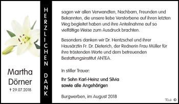 Traueranzeige von Martha Dörner von Mitteldeutsche Zeitung Weißenfels