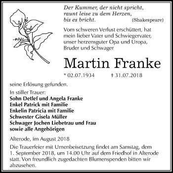 Traueranzeige von Martin Franke von Mitteldeutsche Zeitung