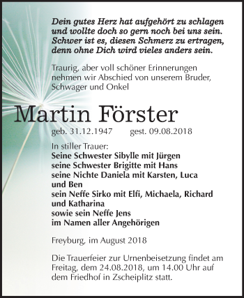 Traueranzeige von Martin Förster von Mitteldeutsche Zeitung