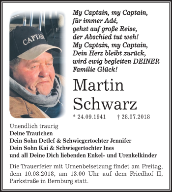 Traueranzeige von Martin Schwarz von Mitteldeutsche Zeitung Bernburg
