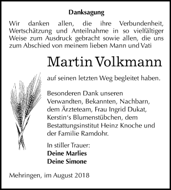 Traueranzeige von Martin Volkmann von Mitteldeutsche Zeitung Aschersleben