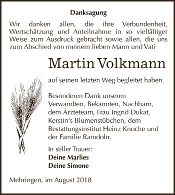 Traueranzeige von Martin Volkmann von Super Sonntag Aschersleben