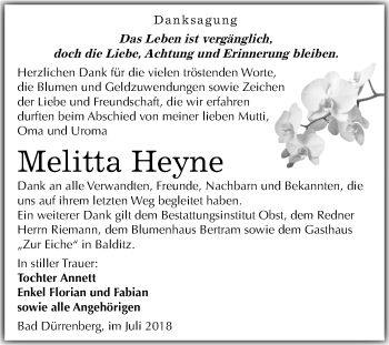 Traueranzeige von Melitta Heyne von Mitteldeutsche Zeitung Merseburg/Querfurt