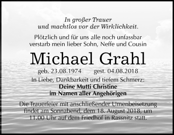 Traueranzeige von Michael Grahl von Mitteldeutsche Zeitung
