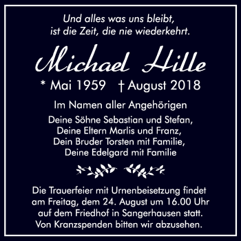 Traueranzeige von Michael Hille von WVG - Wochenspiegel SGH
