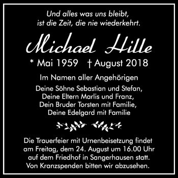Traueranzeige von Michael Hille von Mitteldeutsche Zeitung Sangerhausen