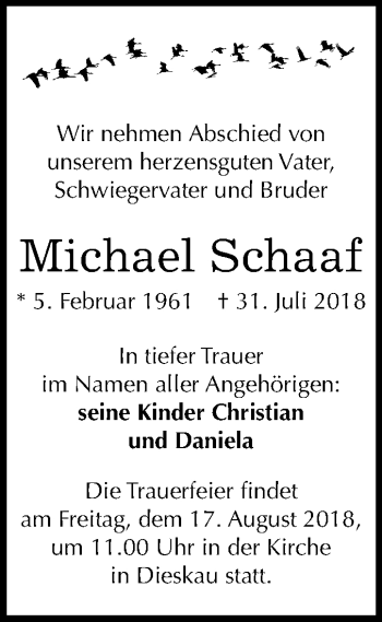 Traueranzeige von Michael Schaaf von Mitteldeutsche Zeitung Halle/Saalkreis